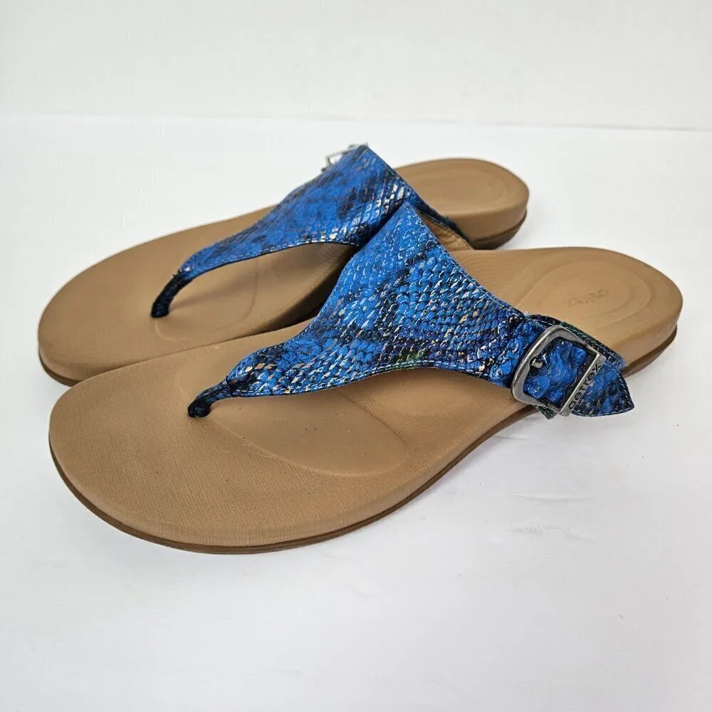 Aetrex Rita Blue Snake Embossed Faux Leather Band Comfort Flip Flop US 7.5-8.0
